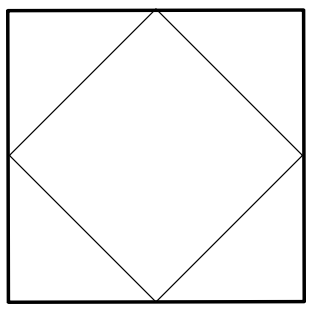 [The first of identical squares in size.  The first has lines connecting the midpoints of each adjacent pair of sides to form another square.  The second has in addition lines connecting the midpoints of opposite pairs of sides.  In addition the outer square of the second has dashed lines instead of solid.]