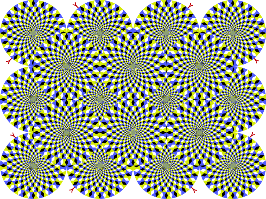 [A visual illusion. The object looks like 18 overlapping circles with an intricate repeating pattern. For most sighted people the circles seem to rotate.]